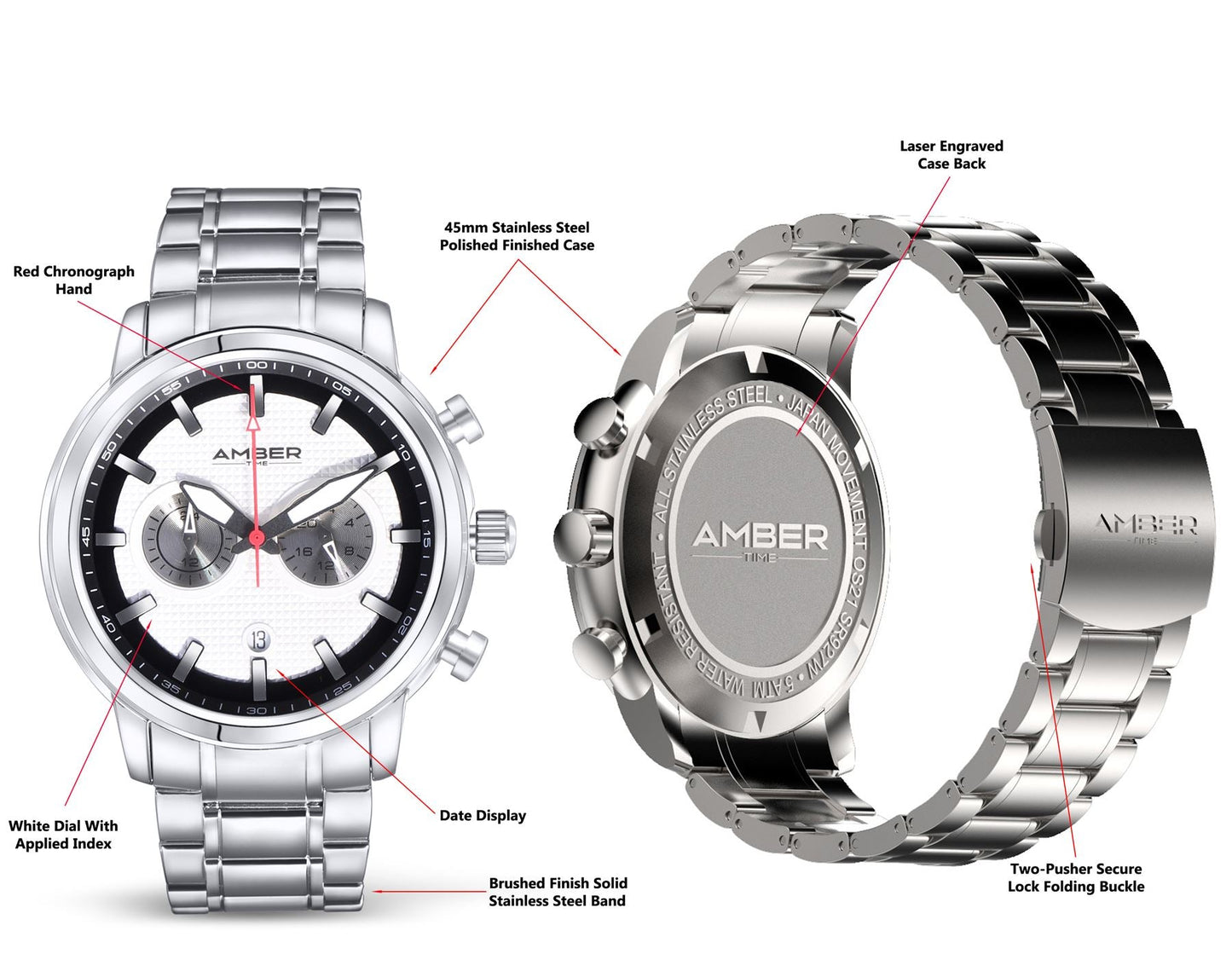 Water-resistant men's quartz watch with sleek analog display