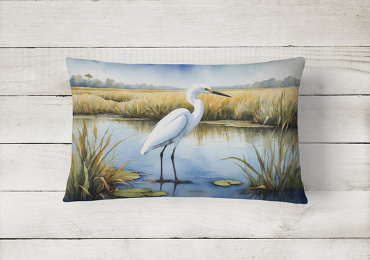 Snowy Egret in Coastal Marshes Throw Pillow DAC7533PW1216