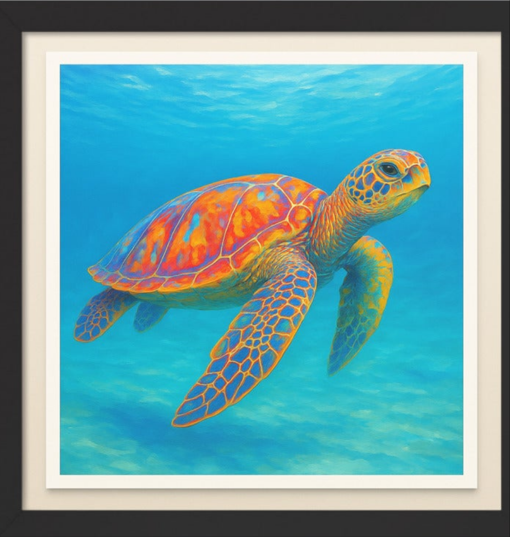 Bright color Sea Turtle Poster Framed