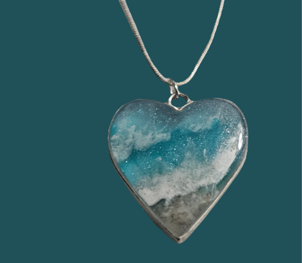 Handmade Resin Heart Necklace - 24 Inch Stainless Steel Chain