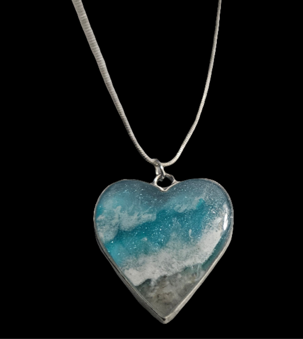 Handmade Resin Heart Necklace - 24 Inch Stainless Steel Chain
