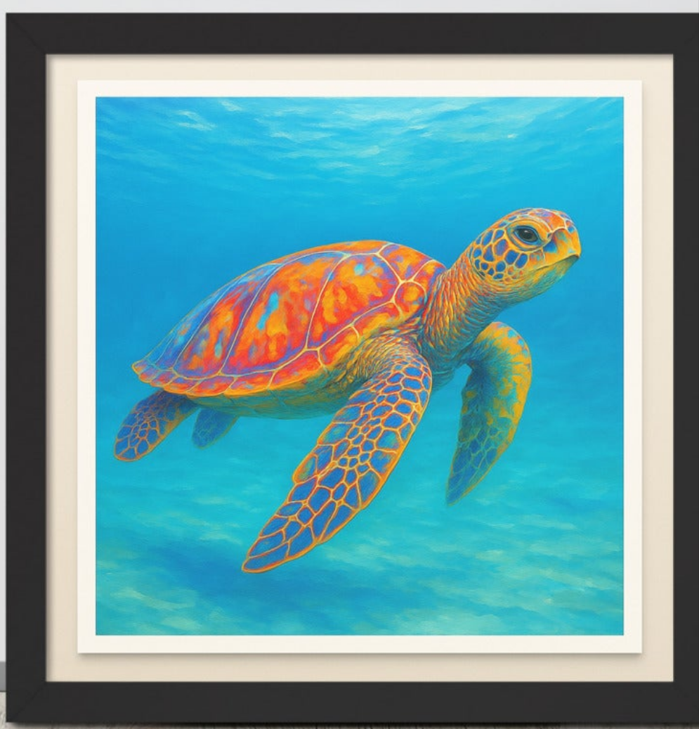 Bright color Sea Turtle Poster Framed