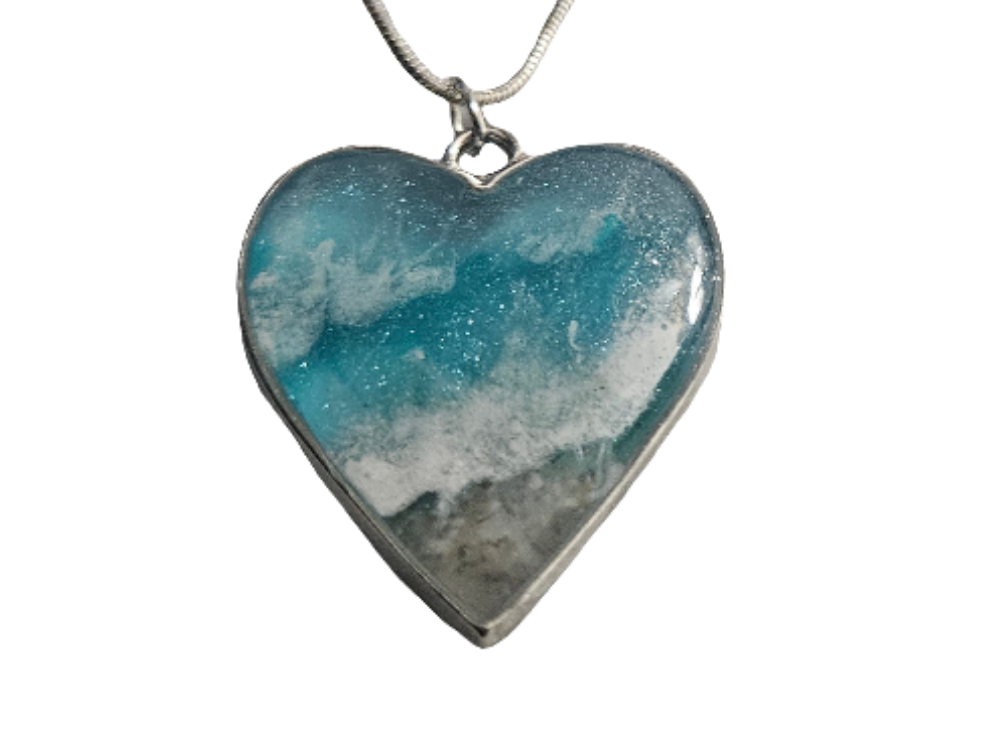 Handmade Resin Heart Necklace - 24 Inch Stainless Steel Chain