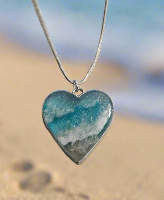 Handmade Resin Heart Necklace - 24 Inch Stainless Steel Chain