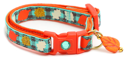 Fall Leaves on Plaid Breakaway Cat Collar