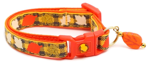 Fall Leaves on Plaid Breakaway Cat Collar