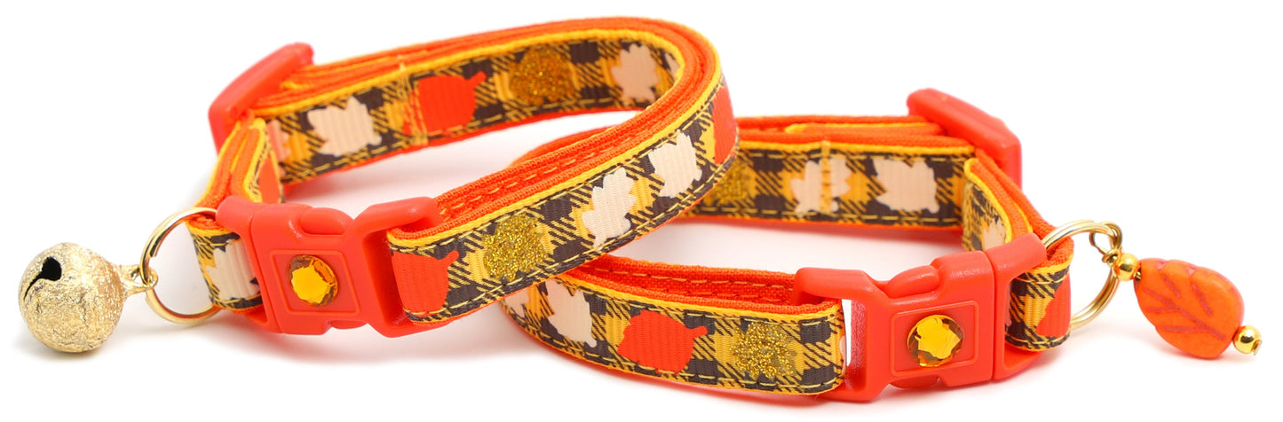 Fall Leaves on Plaid Breakaway Cat Collar