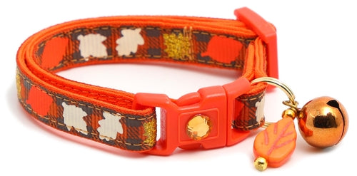 Fall Leaves on Plaid Breakaway Cat Collar