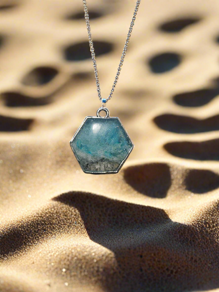 Handmade Resin Heart Necklace - 24 Inch Stainless Steel Chain