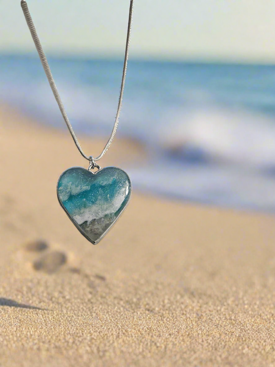 Handmade Resin Heart Necklace - 24 Inch Stainless Steel Chain