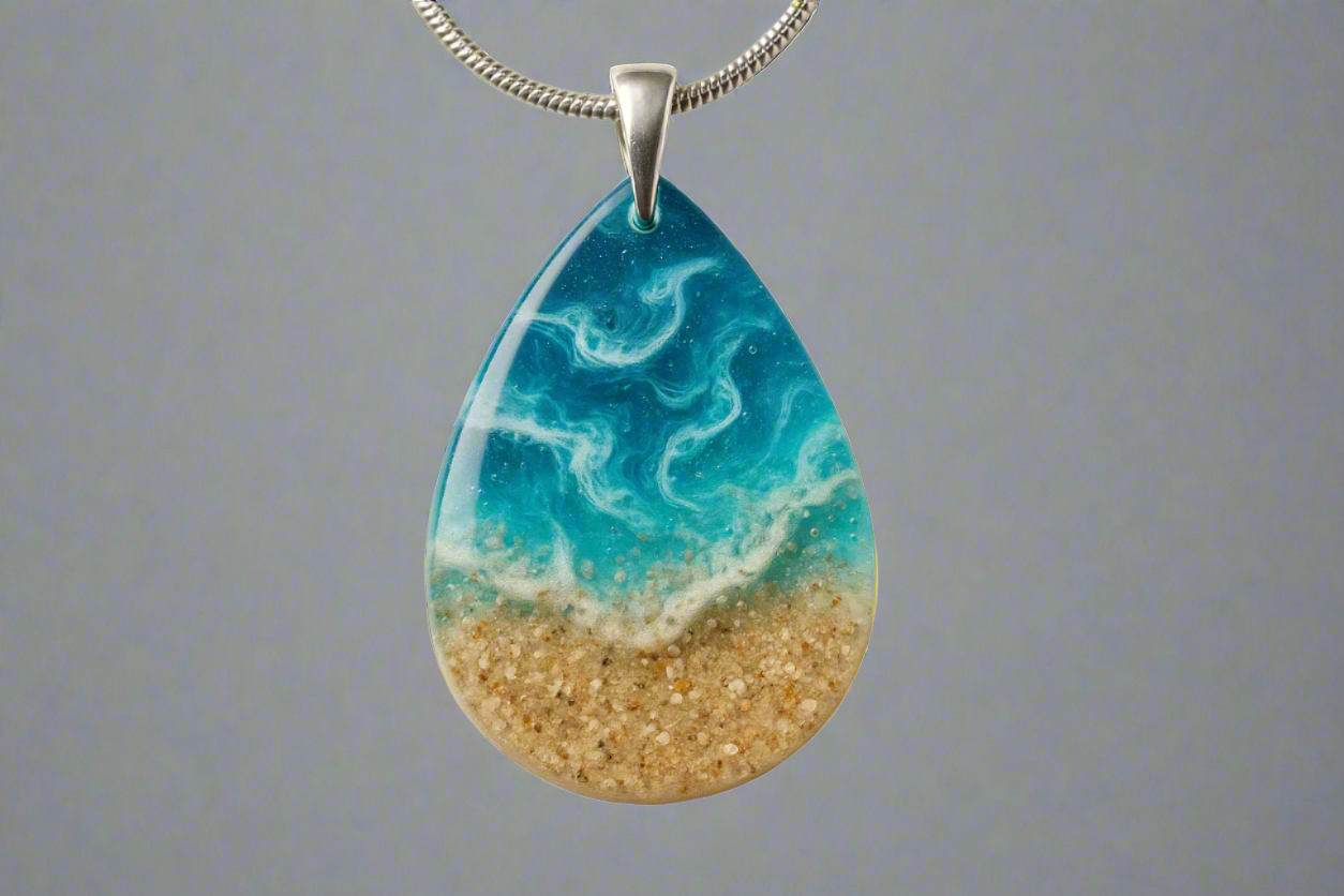 Handcrafted Sand Art Resin Necklace - Beach Memory Jewelry