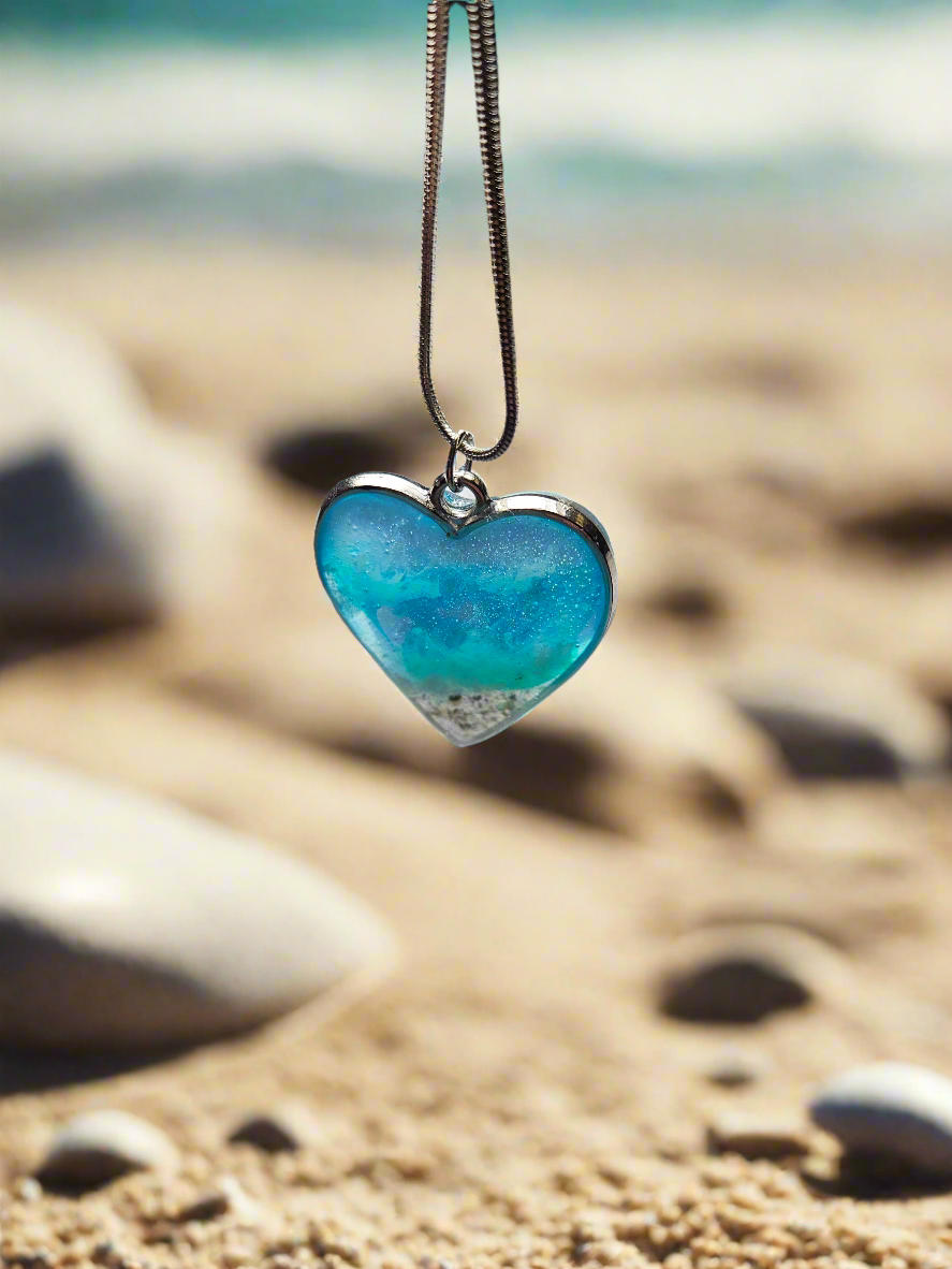 Handmade Resin Heart Necklace - 24 Inch Stainless Steel Chain