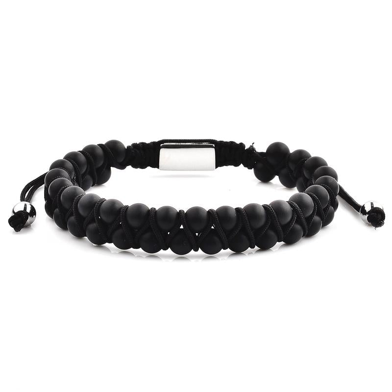 Crucible Men's Black Agate Bracelet featuring macramé-style beading