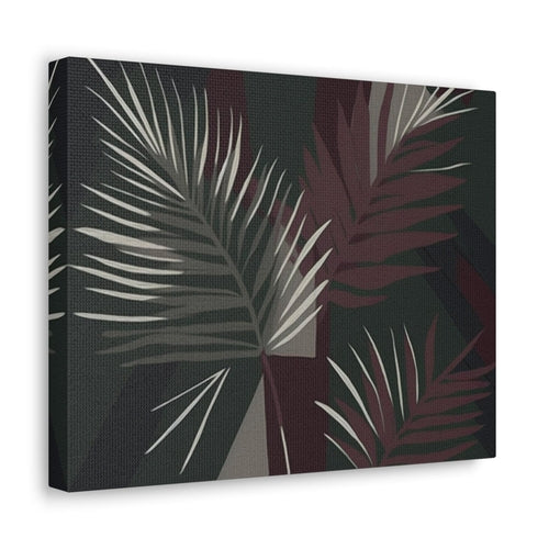 Canvas Wall Art Decor, Palm Tree Leaves Maroon Green Background - ArtElement