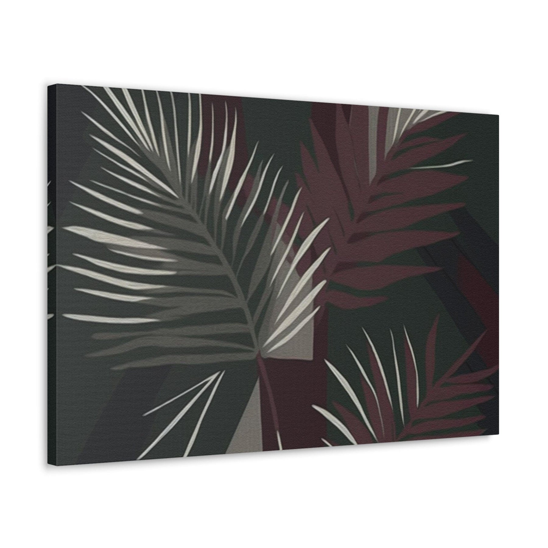 Canvas Wall Art Decor, Palm Tree Leaves Maroon Green Background - ArtElement