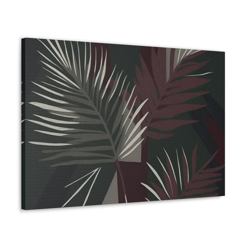 Canvas Wall Art Decor, Palm Tree Leaves Maroon Green Background - ArtElement