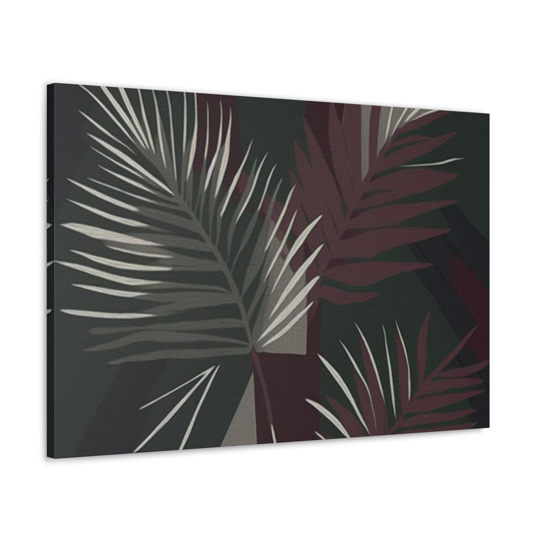 Canvas Wall Art Decor, Palm Tree Leaves Maroon Green Background - ArtElement