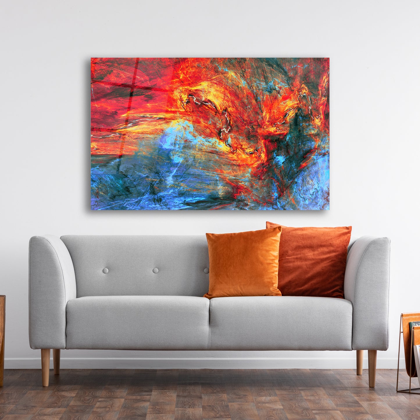 Glass Wall Art Abstract red and blue painting Large Print Wall Art - ArtElement