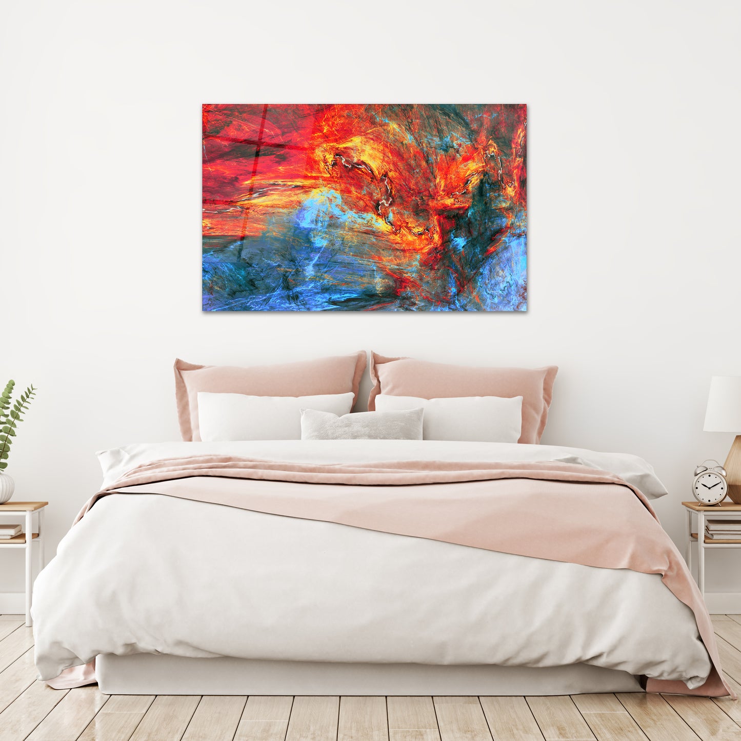 Glass Wall Art Abstract red and blue painting Large Print Wall Art - ArtElement