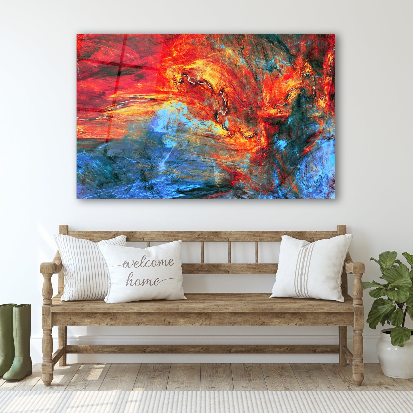 Glass Wall Art Abstract red and blue painting Large Print Wall Art - ArtElement