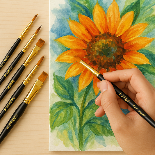 Artist using ArtElement FolkArt brushes for a vibrant acrylic painting.