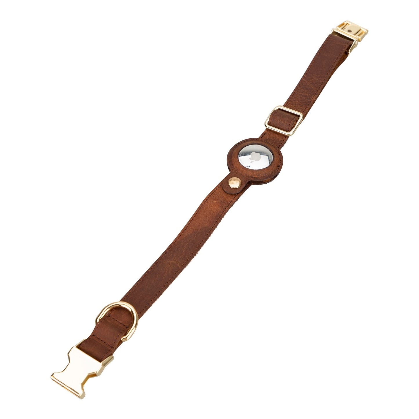 Golden Leather Dog Collars with Apple AirTag Slot