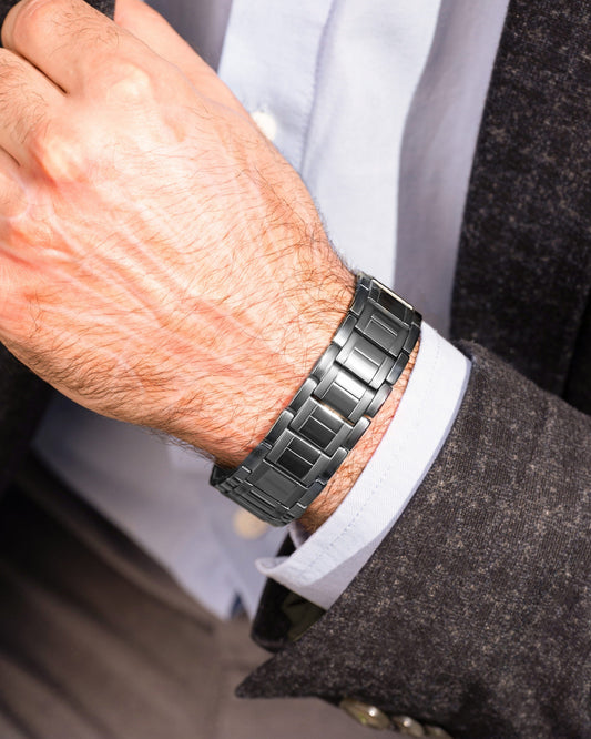3x Stärke Titan-Magnetarmband für Herren (Gunmetal)