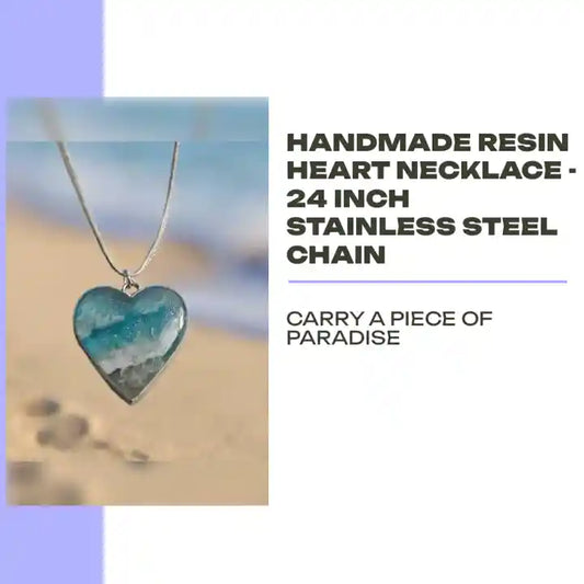 Handmade Resin Heart Necklace - 24 Inch Stainless Steel Chain by@Outfy