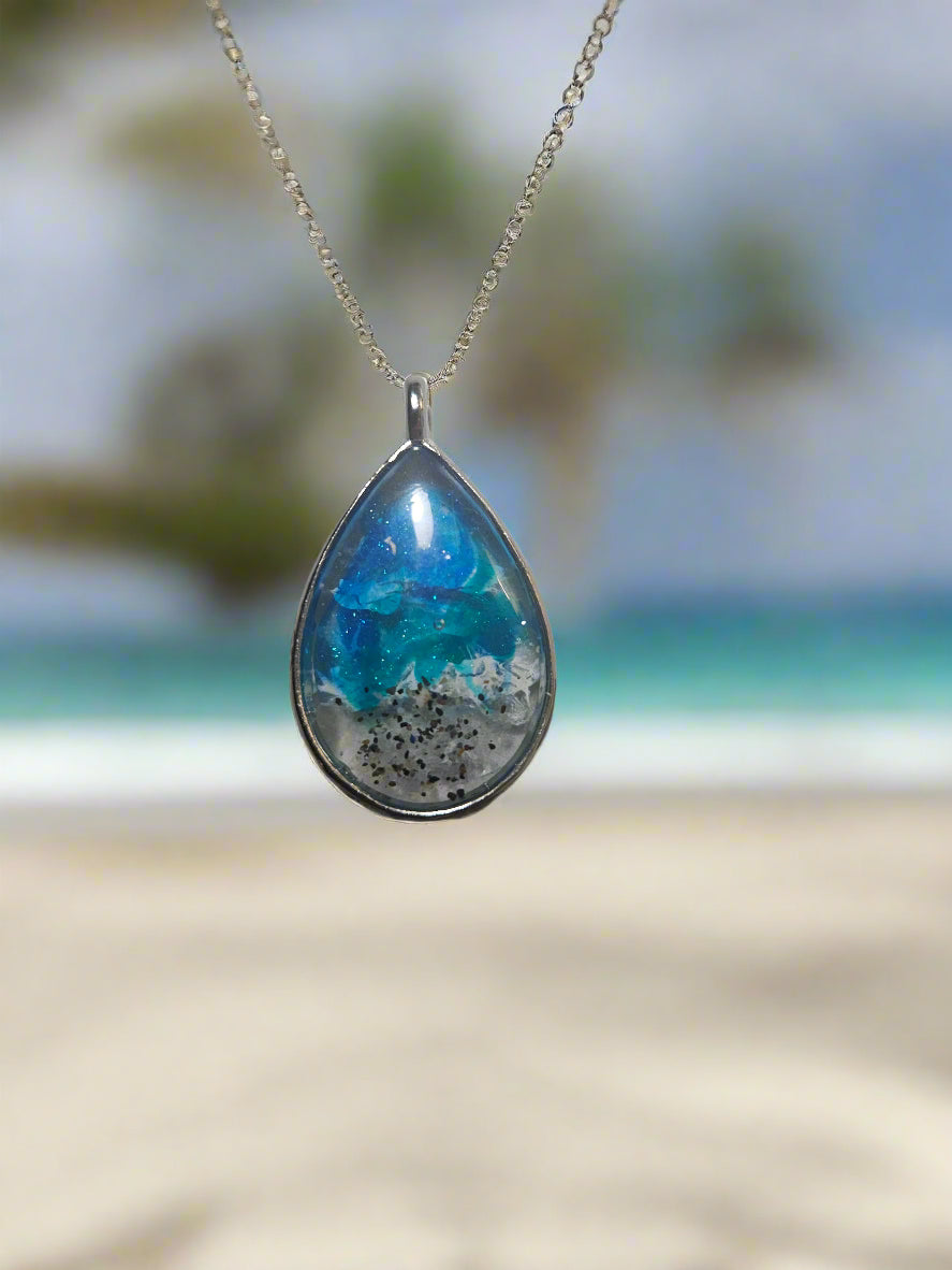 Handmade Resin Heart Necklace - 24 Inch Stainless Steel Chain