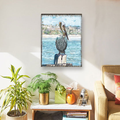 Ozeanische Gelassenheit Pelikane Holz-Küstenwandkunst von Nature Wonders - Küsten-Meerestier-Dekoration - 95252-3B