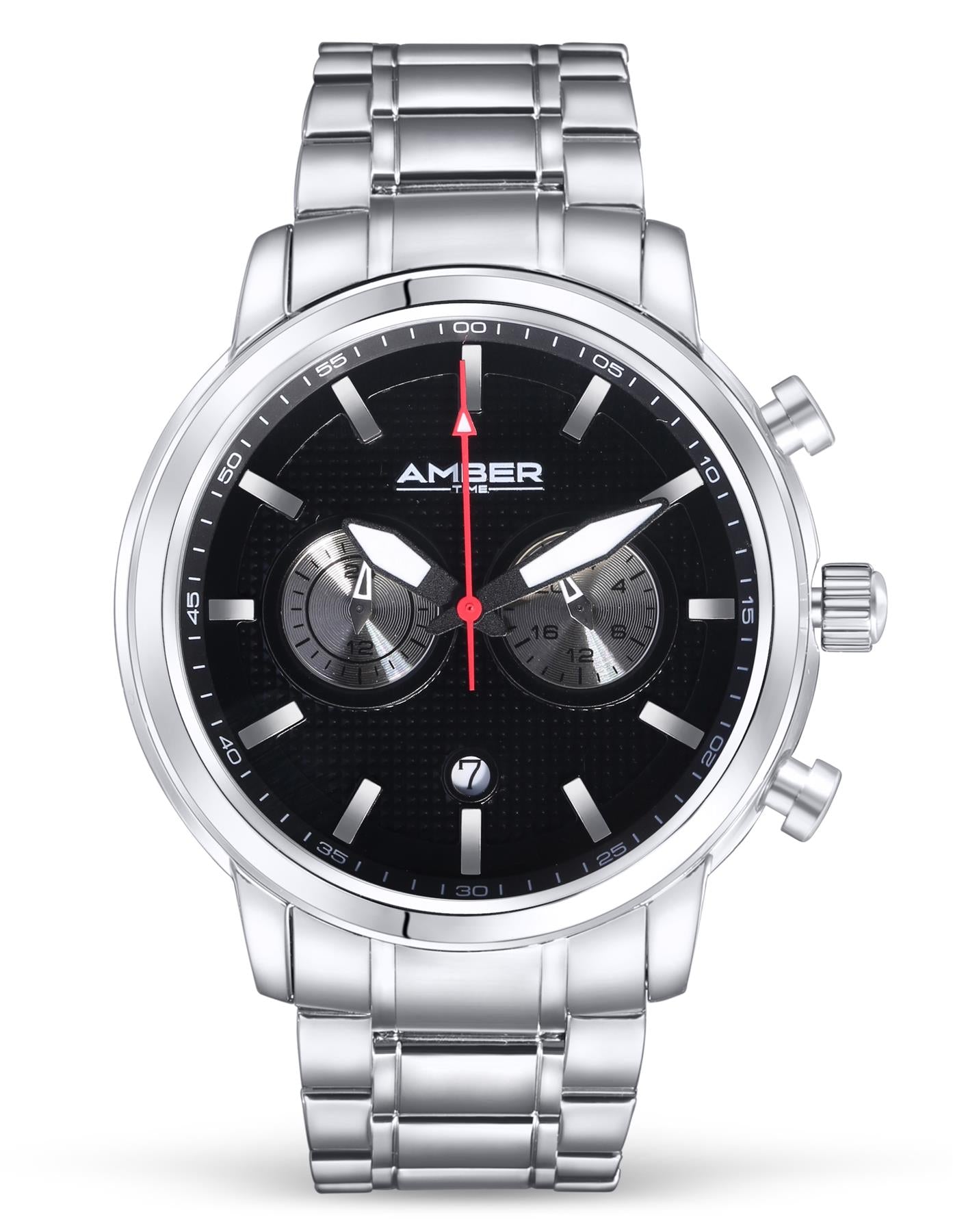Amber Time Herren Quarzuhr Chronograph Edelstahlarmband 50m