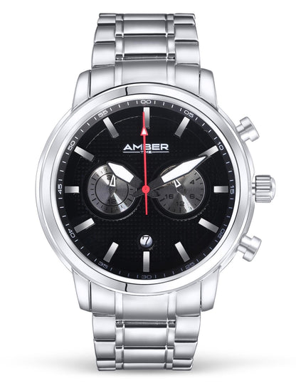Amber Time Herren Quarzuhr Chronograph Edelstahlarmband 50m