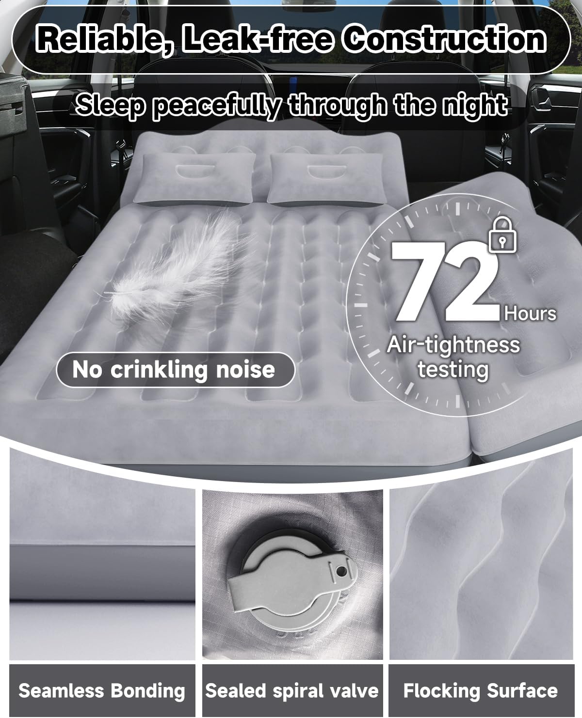 Umbrauto 75 cm breite aufblasbare Auto-Luftmatratze für SUV, LKW und Transporter, Rücksitz-Campingbett mit Pumpe und Kissen, Grau