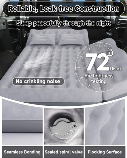 Umbrauto 75 cm breite aufblasbare Auto-Luftmatratze für SUV, LKW und Transporter, Rücksitz-Campingbett mit Pumpe und Kissen, Grau