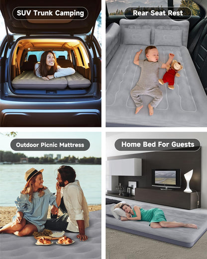 Umbrauto 75 cm breite aufblasbare Auto-Luftmatratze für SUV, LKW und Transporter, Rücksitz-Campingbett mit Pumpe und Kissen, Grau