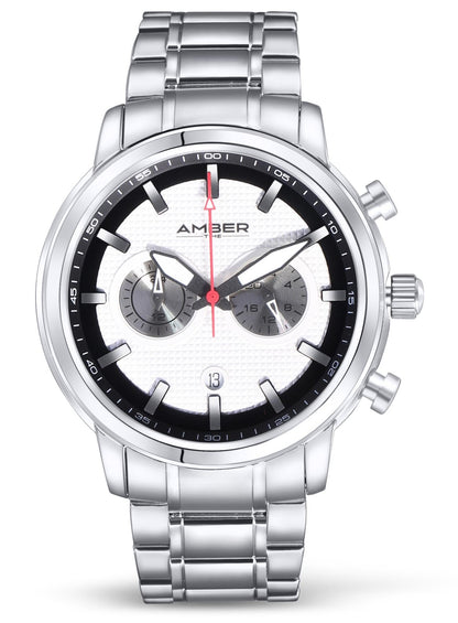 Amber Time Men's Quartz Chronograph Watch with polished stainless steel case