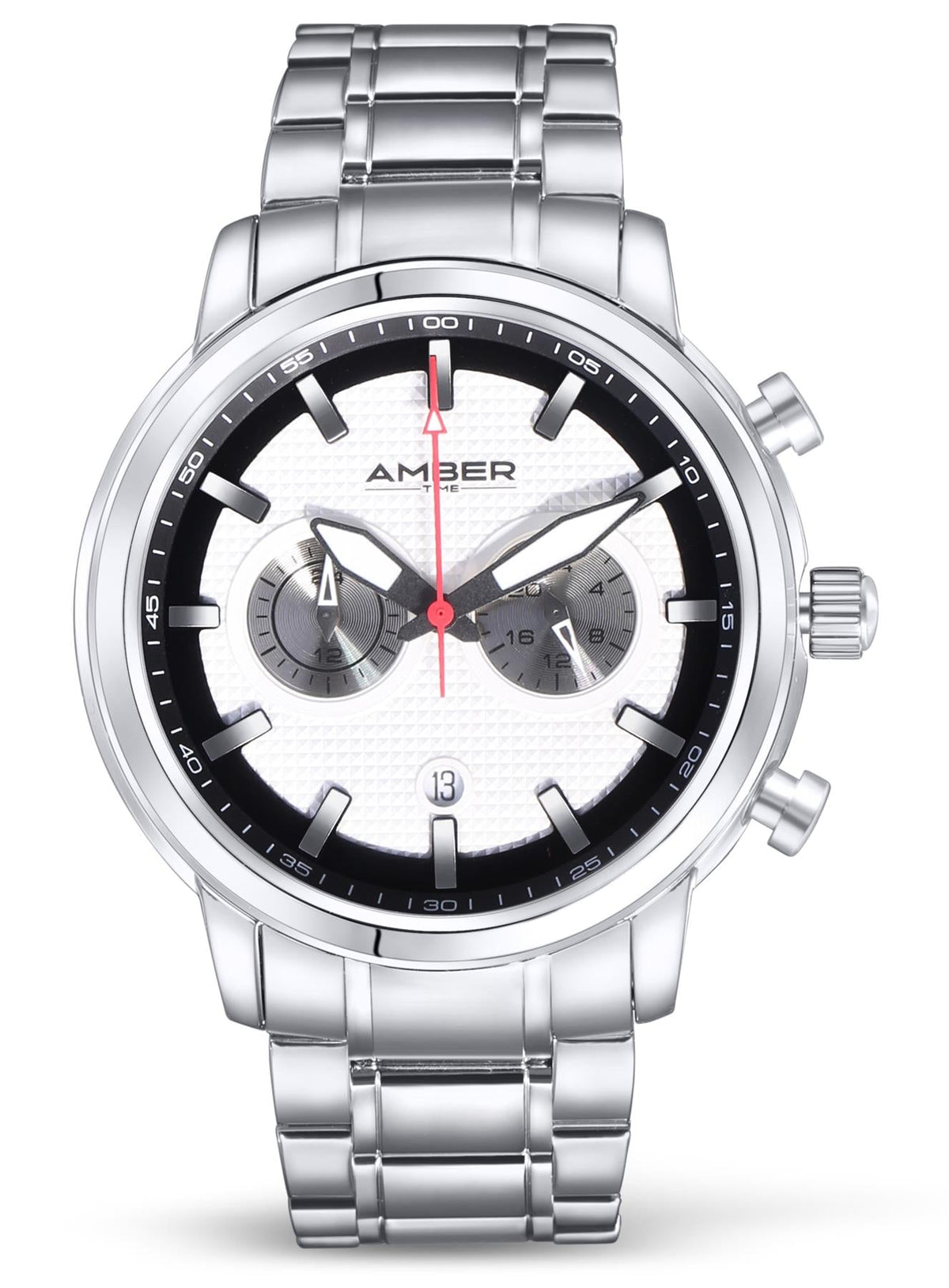 Amber Time Men's Quartz Chronograph Watch with polished stainless steel case