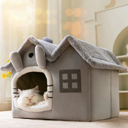 Pet resting inside the house, demonstrating its cozy and secure design.

