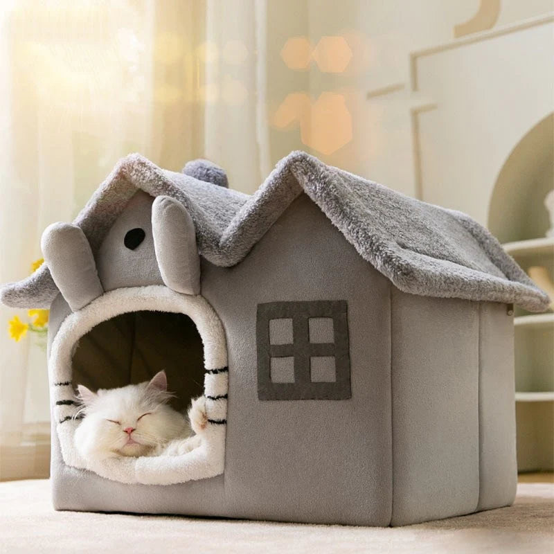 Pet resting inside the house, demonstrating its cozy and secure design.

