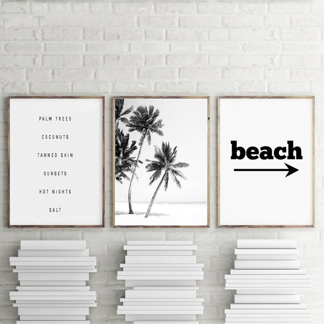 Beach Art Decor Black and White Palm Trees Canvas - ArtElement 