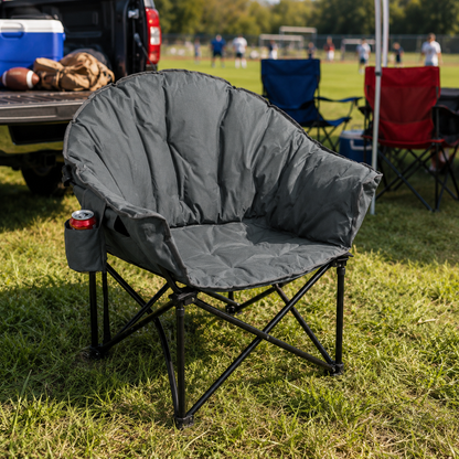 Folding Camping Moon Padded Chair with Carrying Bag-Gray