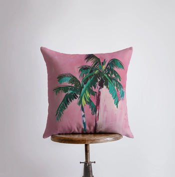Pink Wall Palm Trees | Gouache Painting | Tropical | Ocean | Throw - ArtElement 