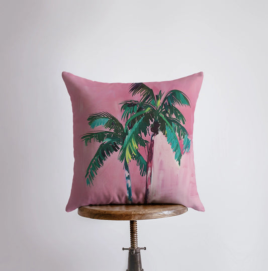 Pink Wall Palm Trees | Gouache Painting | Tropical | Ocean | Throw - ArtElement 