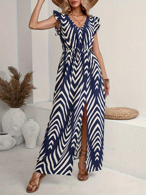 Side view of the dress flowing with movement, capturing its airy and graceful design.