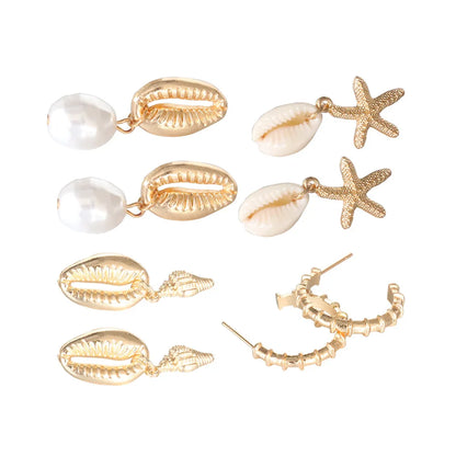 Bohemia Muschel Seestern baumelnde Ohrring-Set für Damen Sommer Strand Perle Muschel Tropfen Geometrische Ohrringe Mädchen Mode Schmuck