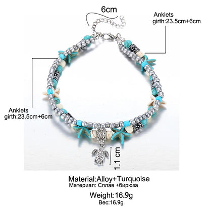Bohemia Anklets For Women Shell Starfish Turtle Tree of Life Elephant Sandals Shoes Barefoot Beach Ankle Bracelet Foot Jewelry