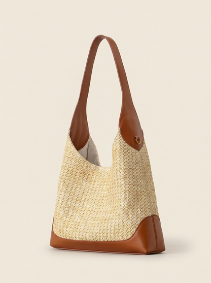Handgefertigte, gewebte Colorblock-Beuteltasche für mühelosen Küsten-Look