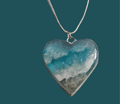 Handmade Resin Heart Necklace - 24 Inch Stainless Steel Chain