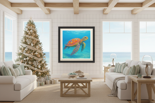 Bright color Sea Turtle Poster Framed