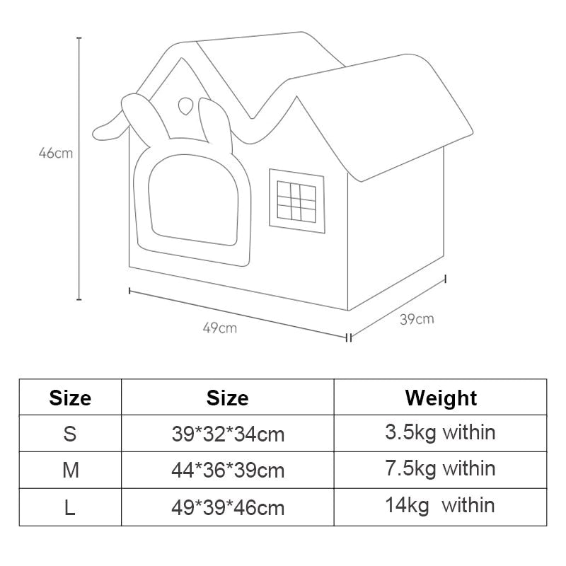 Dimensions of he entire house and size chart